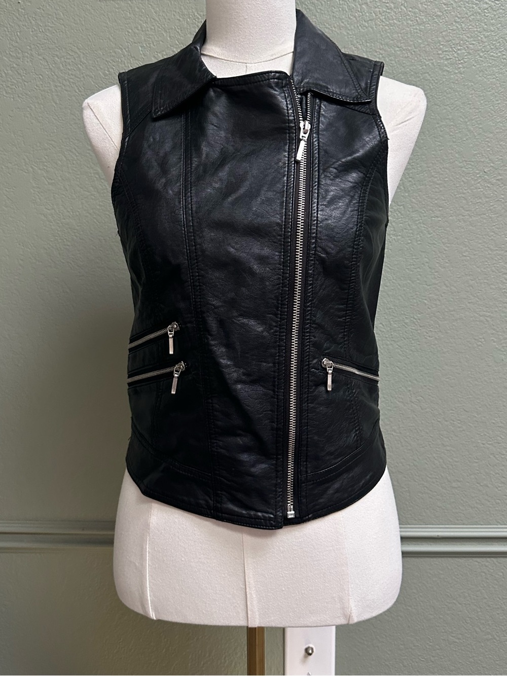 Maurice’s Faux Black Leather Zip-Front Women's Vest Jacket - SMALL